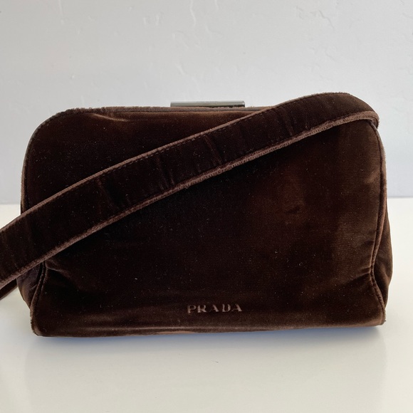 Auth Rare VTG PRADA Brown Velvet Bag - Picture 1 of 13